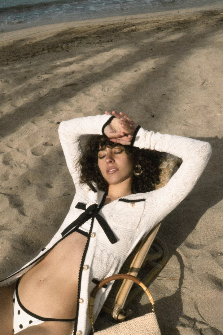 Pointelle Knit Long Cardigan White