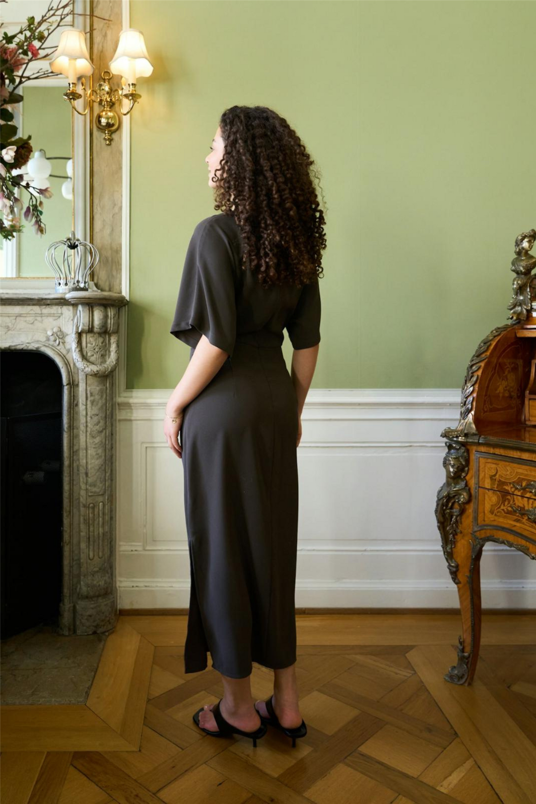Miloine Drape Dress Dark Brown