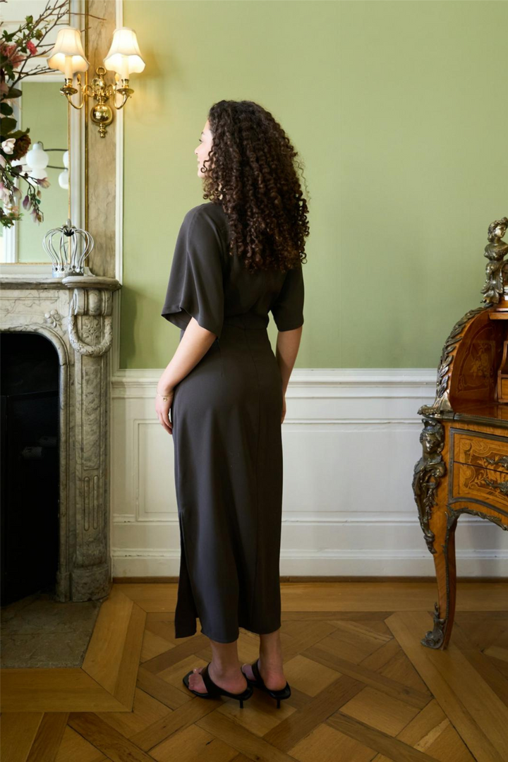 Miloine Drape Dress Dark Brown