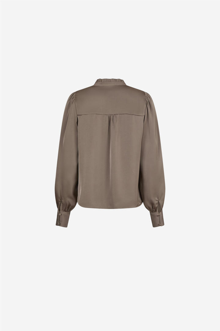 Massima Drapy Satin Bloouse Dark Taupe