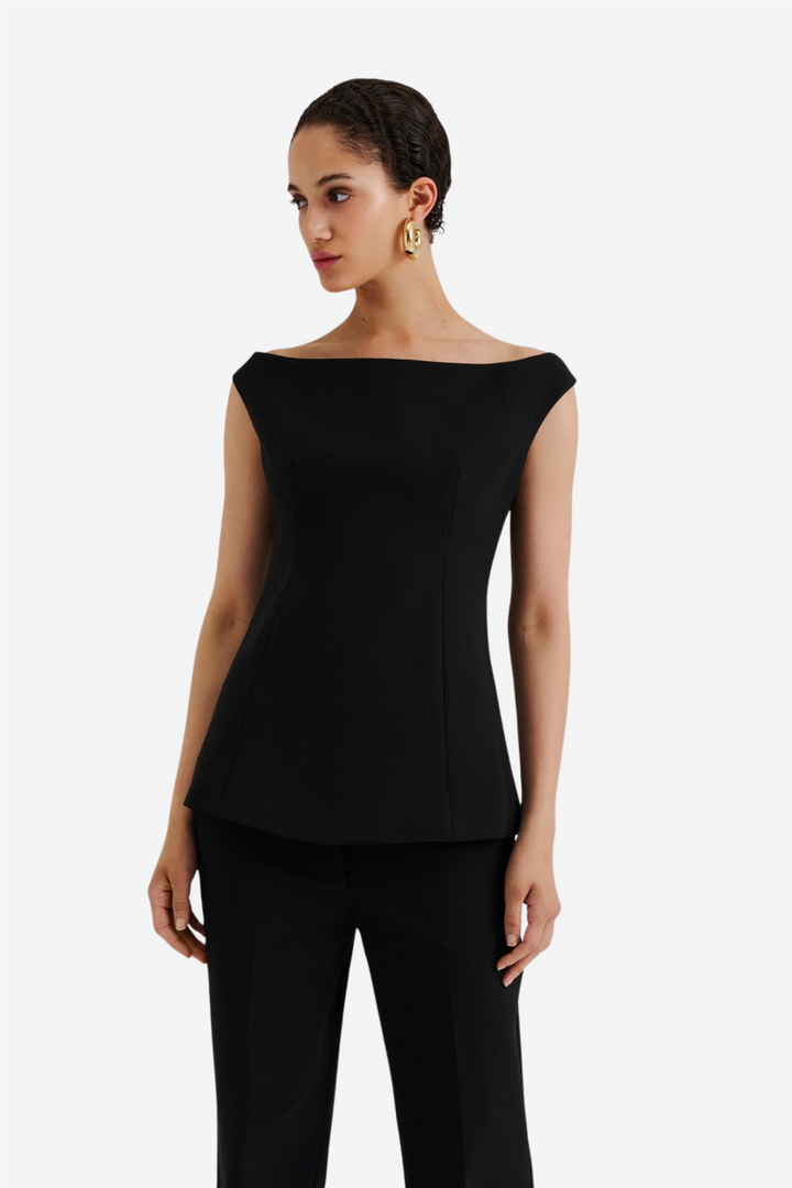 Diora Half Off Shoulder Top Black