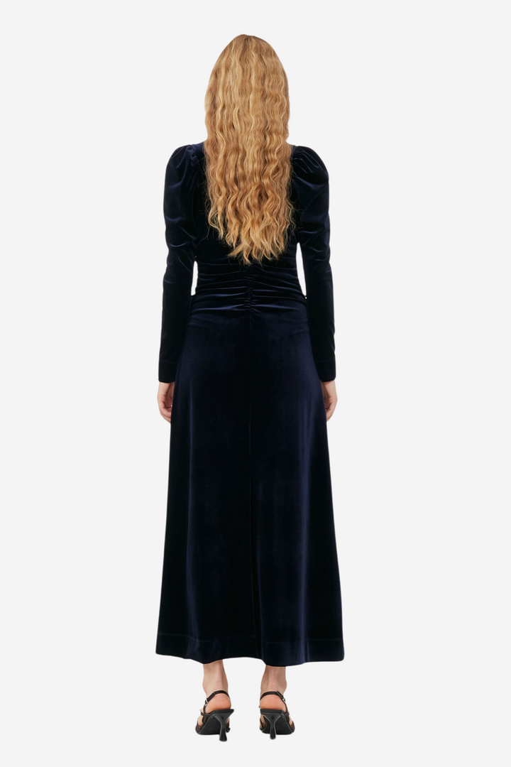 Velvet Jersey Gathered Long Dress