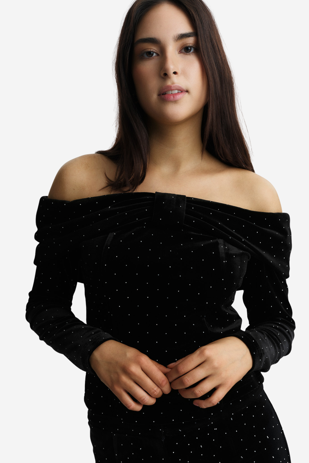 Colette Stud Velour Dress Black