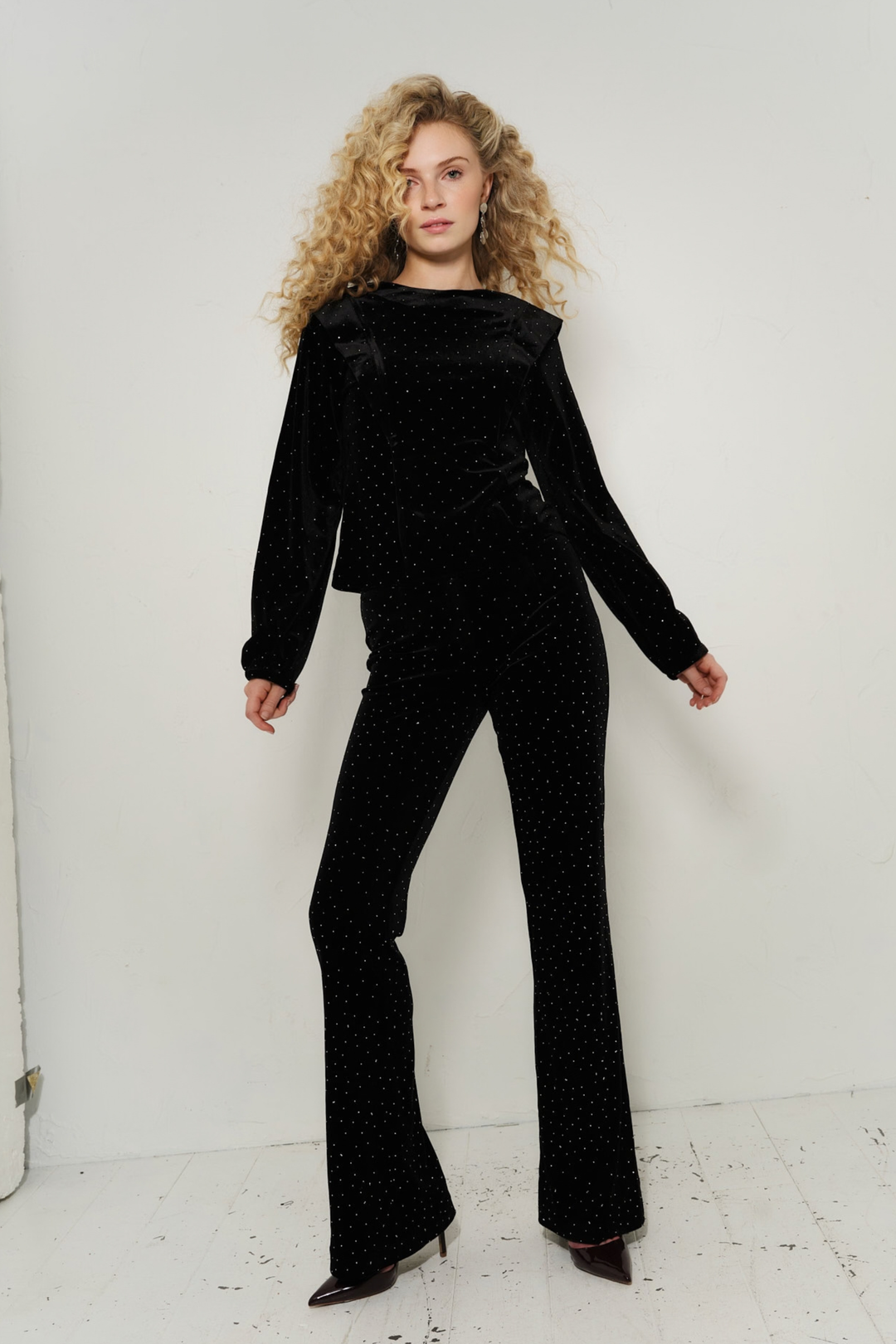 Kendra Stud Velour Blouse Black