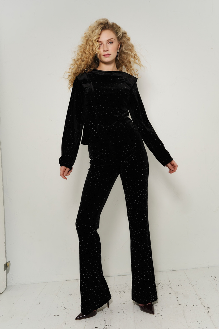 Kendra Stud Velour Blouse Black