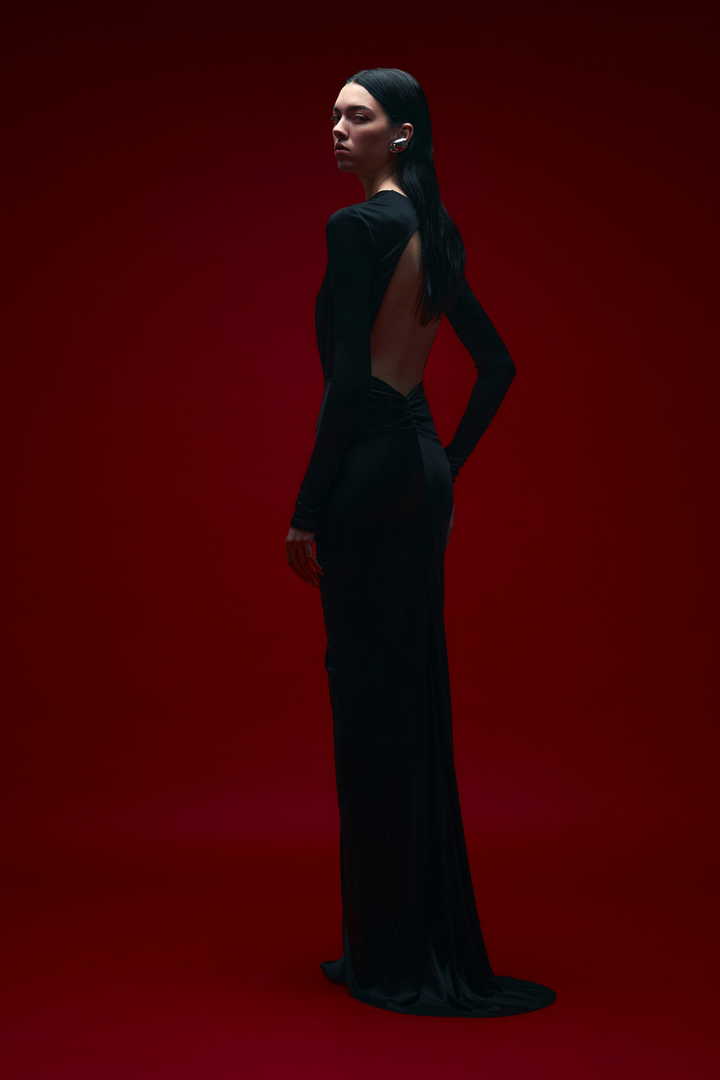 Zelda Maxi Dress Deep V Neck Black