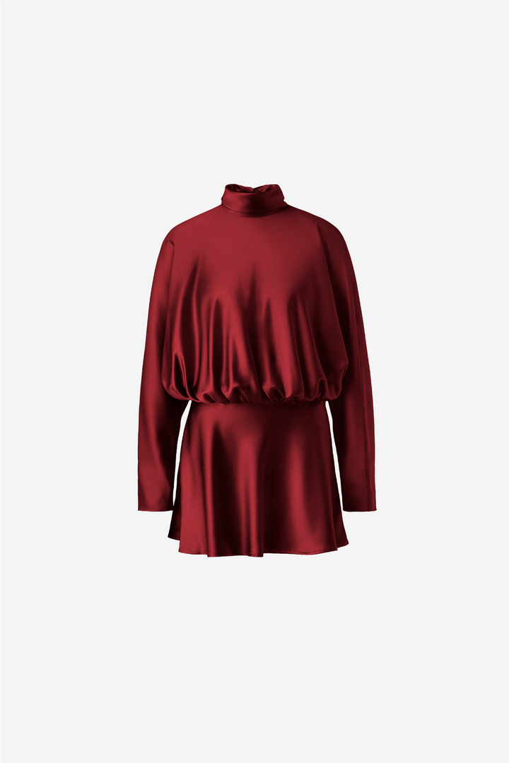 Vilja Satin Blouson Mini Dress Ruby