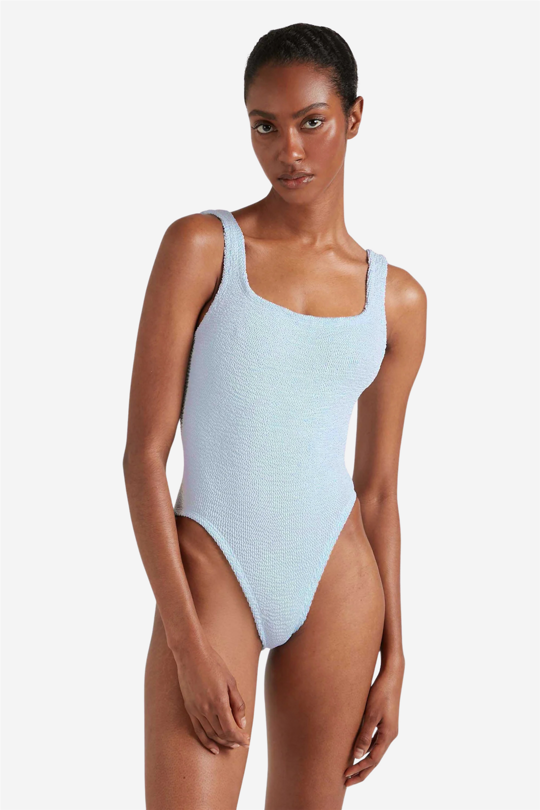 Square Neck Swim Metallic Ice Blue