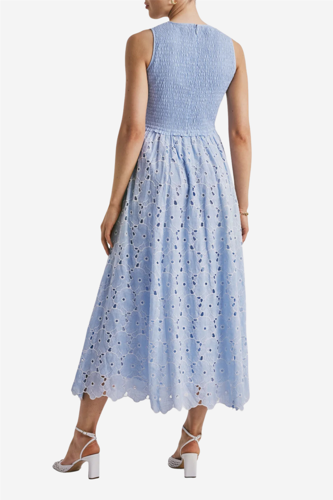 Broderie Anglaise Smocking Dress Light Blue