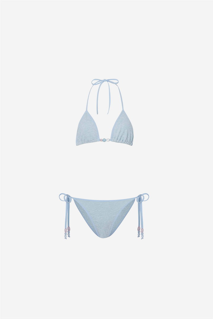 Gina Beaded Bikini Metallic Ice Blue