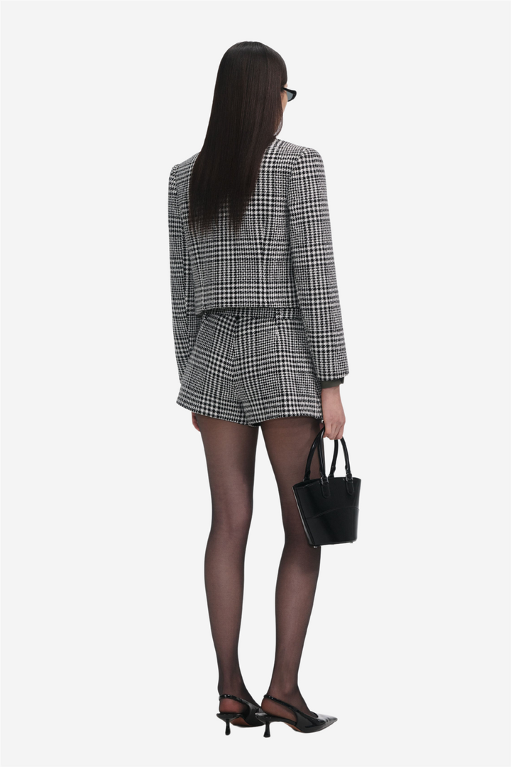 Houndstooth Crystal Trim Jacket Black and White