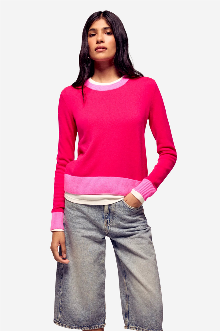 Two-Tone Crewneck Sweater Raspberry Pink