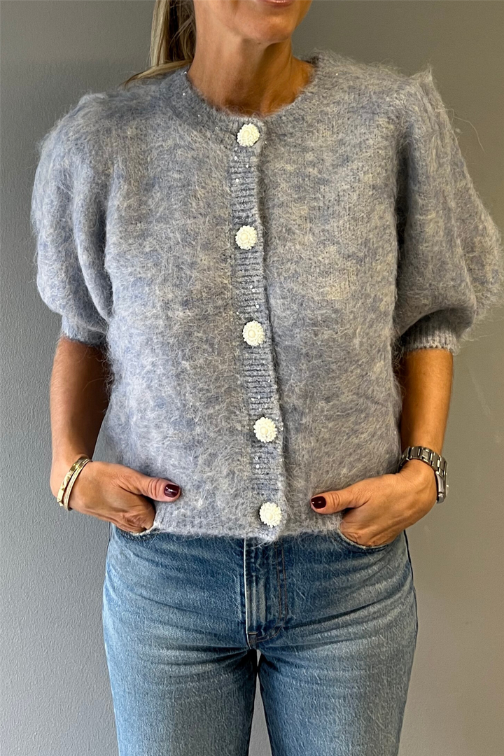 Hairy Knit Puffed Jacket Sky Blue