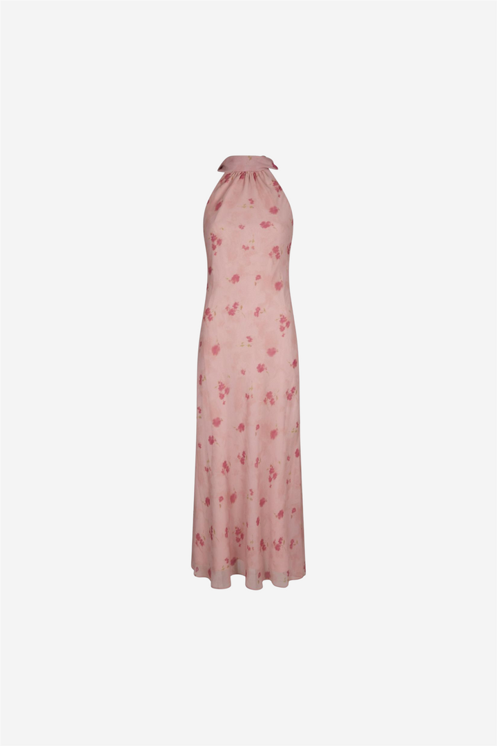 Fiona Blurred Flower Halter Neck Dress Light Pink