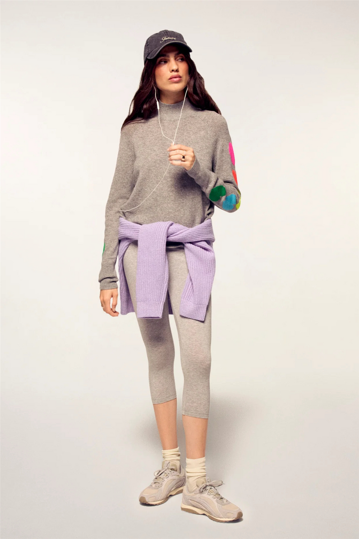 Mock Neck Sweater Multicolored Hearts Dark Heather Gray