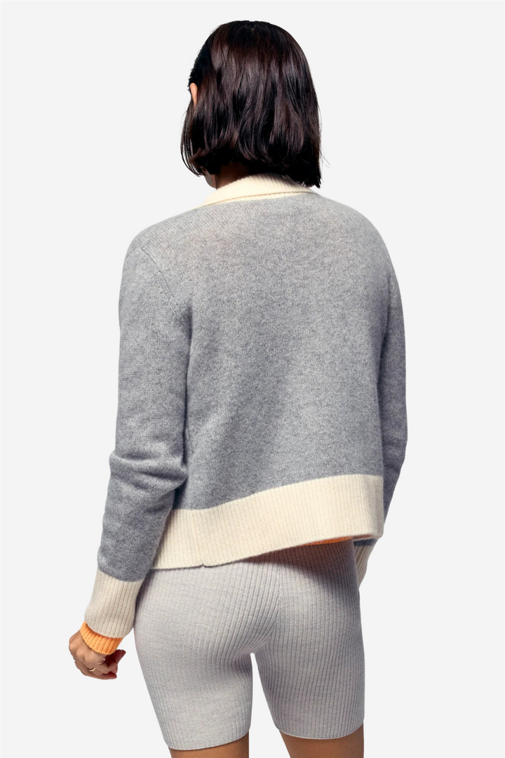 Contrast Rib Cardigan Dark Heather Gray