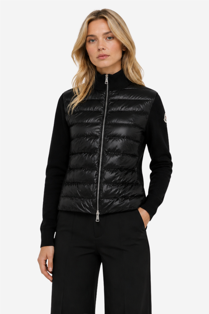 Padded Wool Zip-Up Cardigan Black