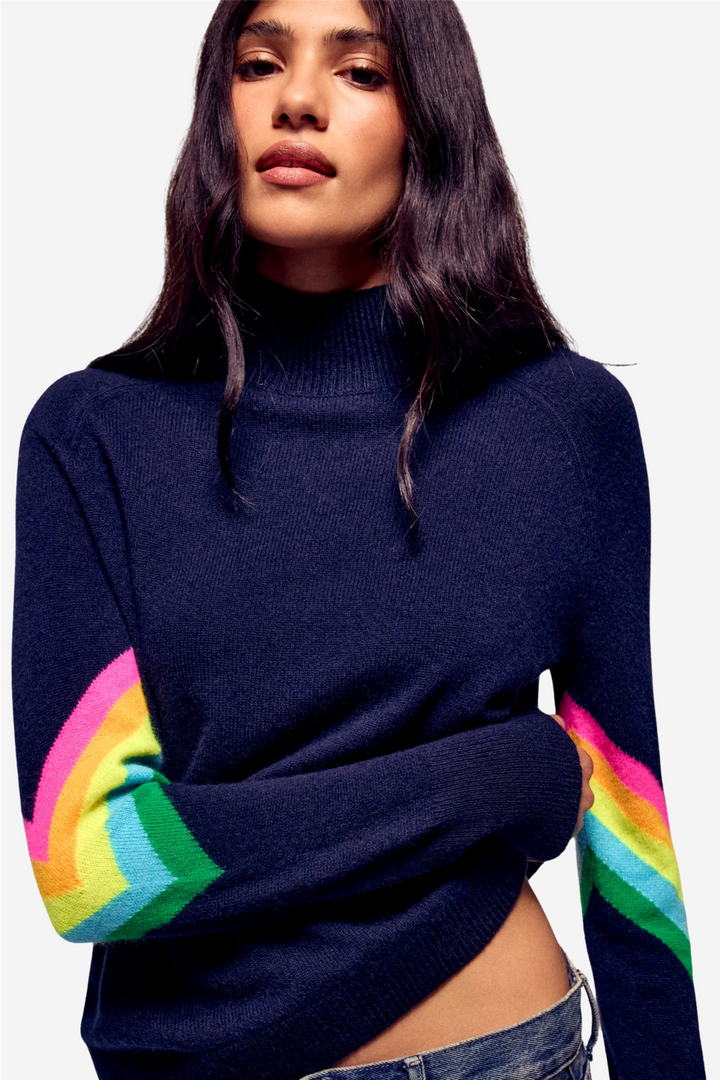 Striped Mock-Neck Sweater Navy