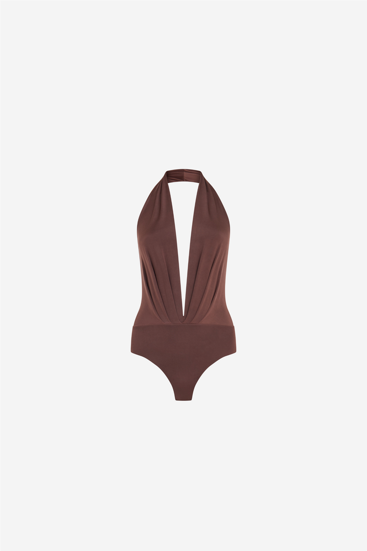 Zendaya Sleeveless Vneck Bodysuit Dark Brown