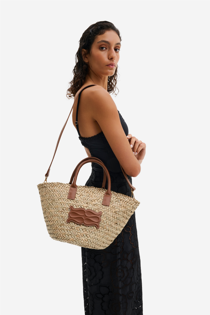 Small Monogram Straw Tote Cognac