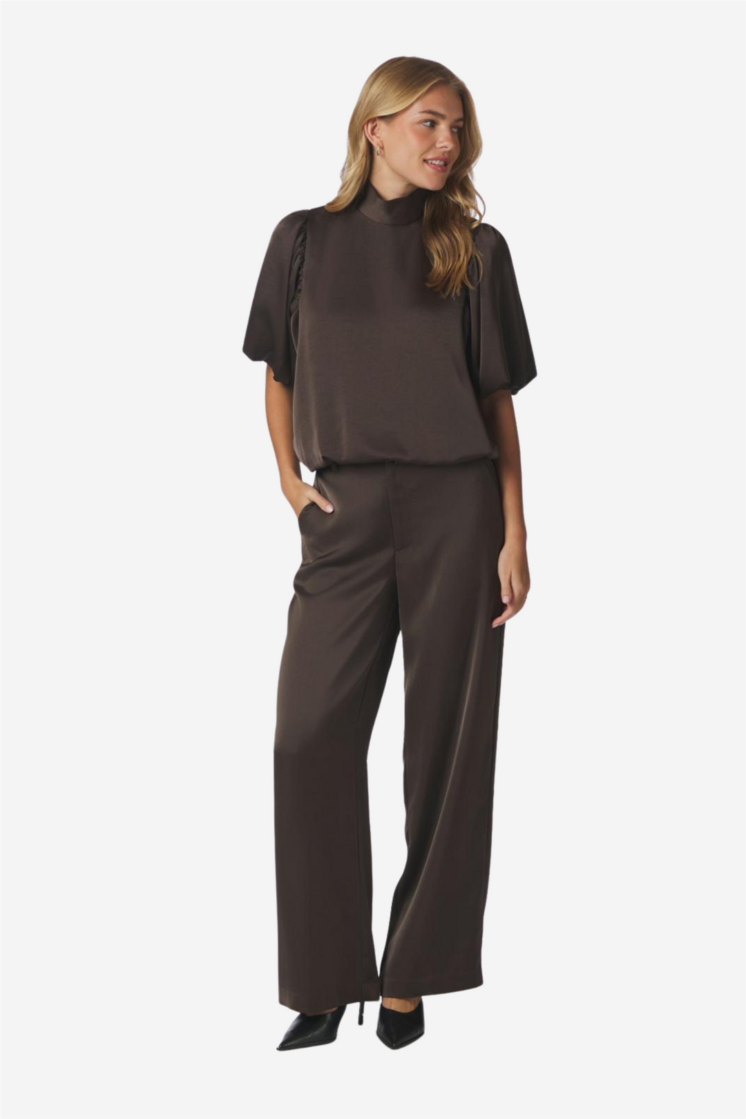Parisa Heavy Sateen Blouse Dark Brown