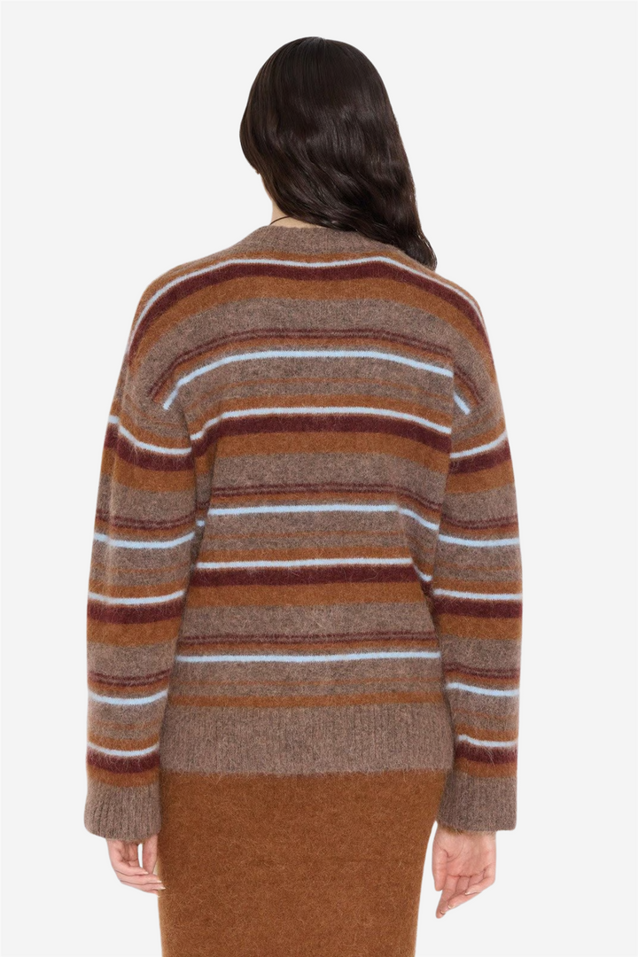 Fluffy Stripe Crew Brown Stripe