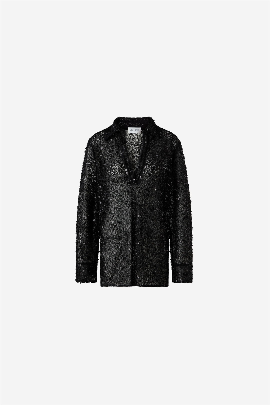 Philippa Embellished Lace Shirt Black