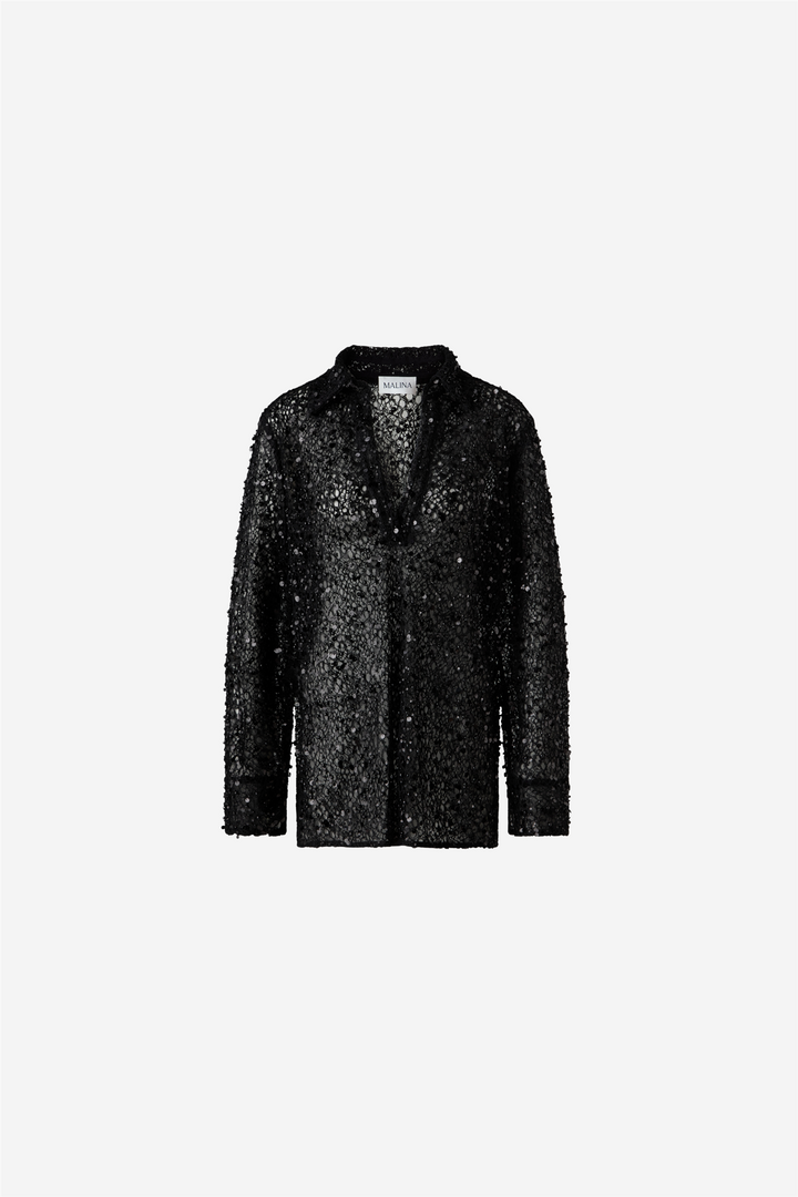 Philippa Embellished Lace Shirt Black