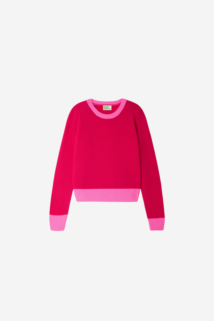 Two-Tone Crewneck Sweater Raspberry Pink