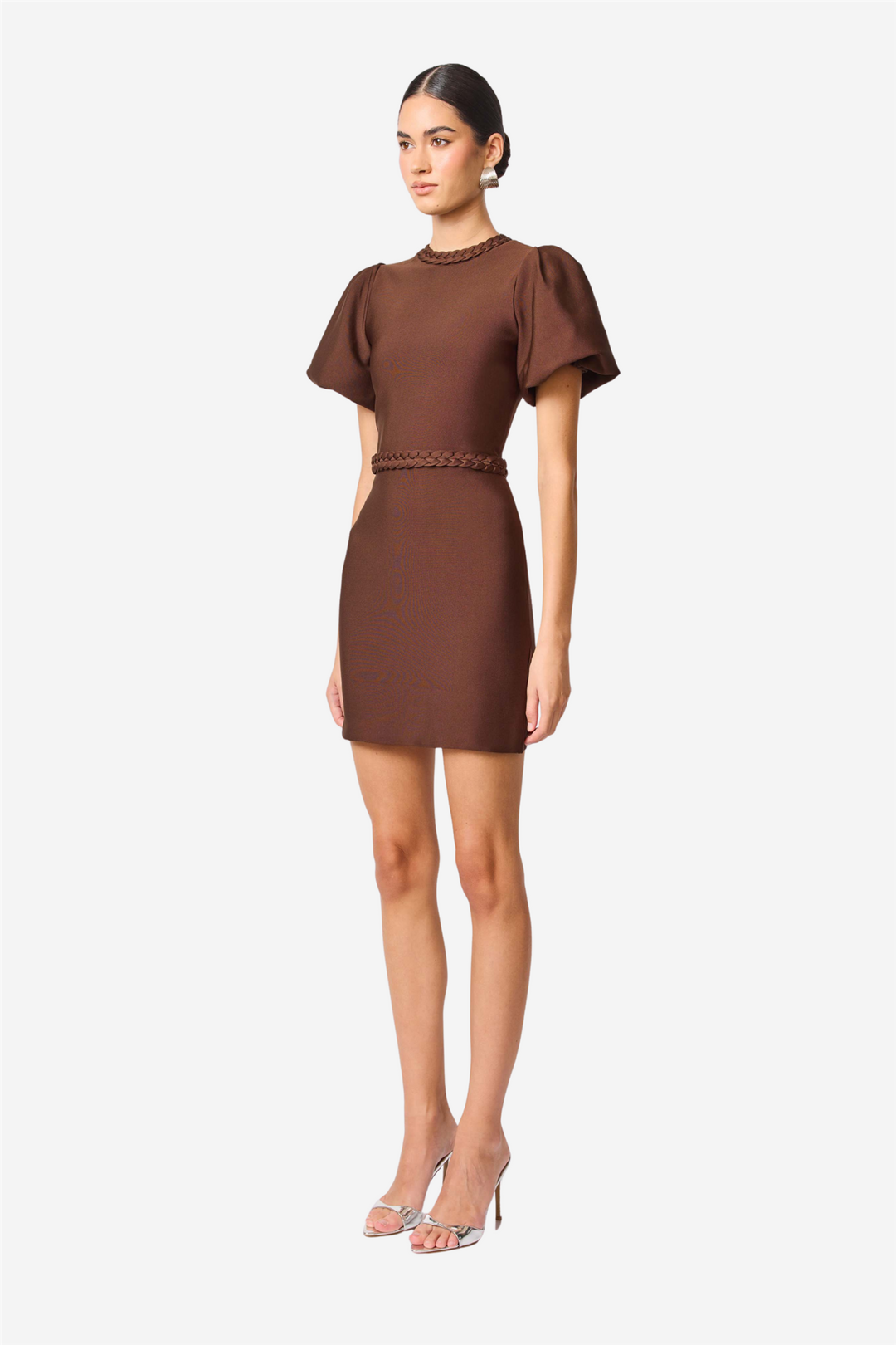 Floriana Puff Sleeve Mini Dress Brown