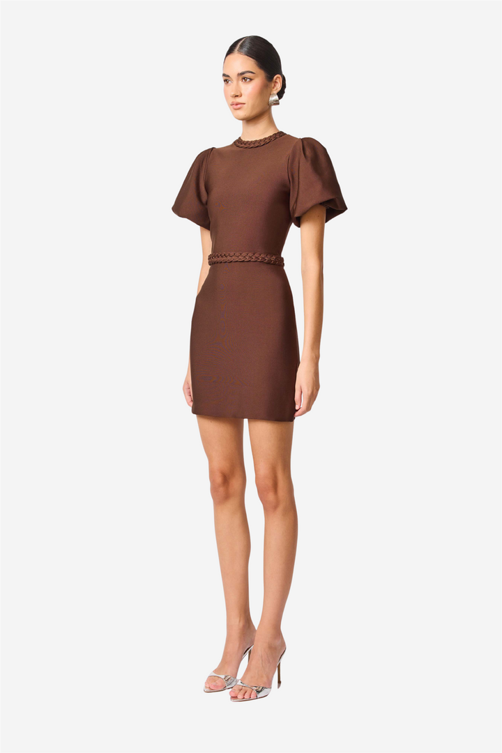 Floriana Puff Sleeve Mini Dress Brown