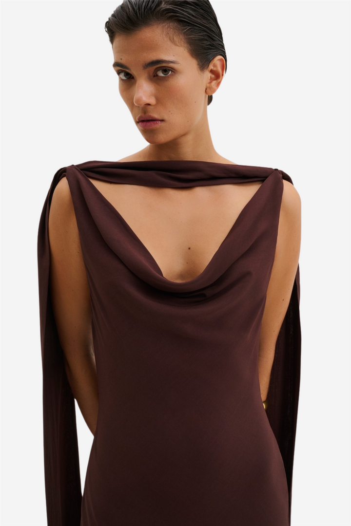 Vida Cowl Neck Scarf Maxi Dress Espresso