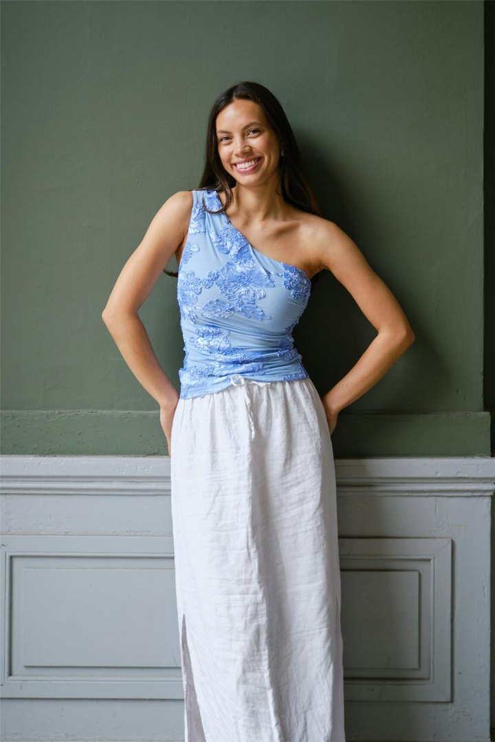 Florini Big Flower Mesh Top Light Blue