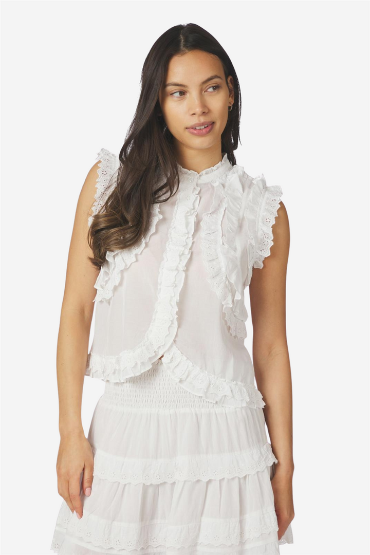 Celia Ruffle Top White