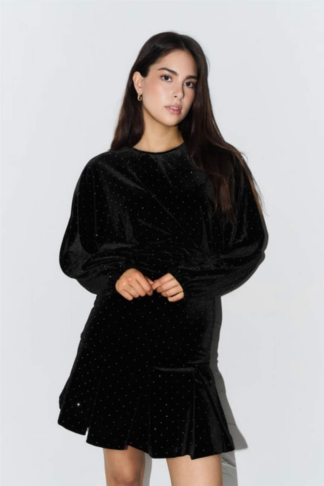 Jamal Stud Velour Dress Black