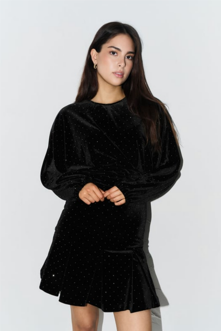 Jamal Stud Velour Dress Black