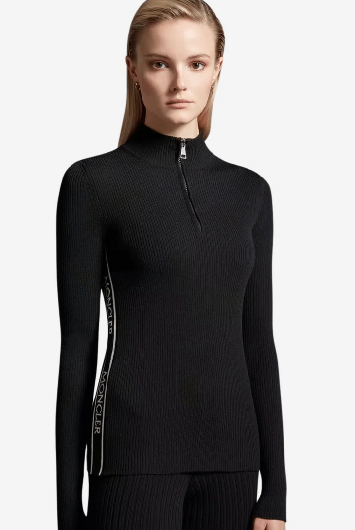 Wool Zip-Up Polo Neck Jumper Off-White