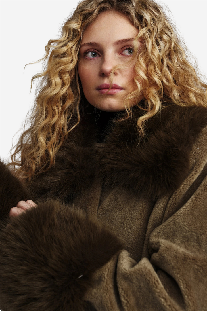 Dina Fake Fur Collar Brown