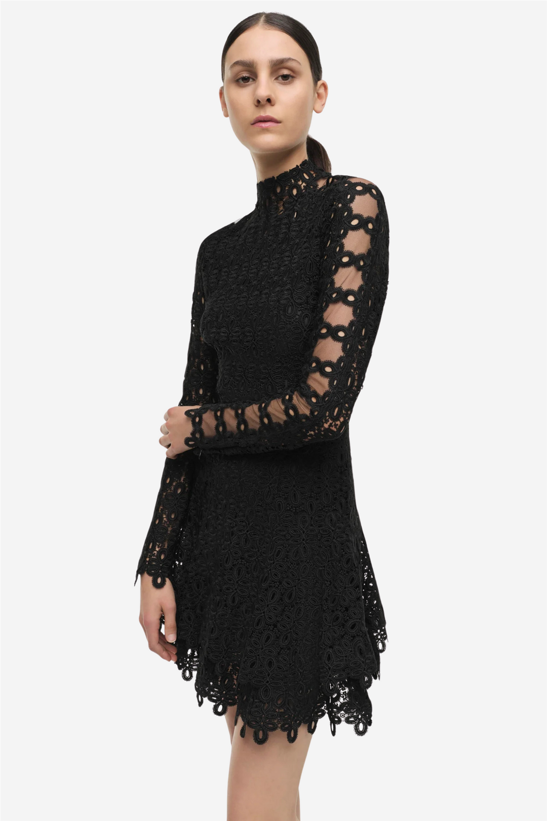 Joy Guipure Lace Mini Dress Black