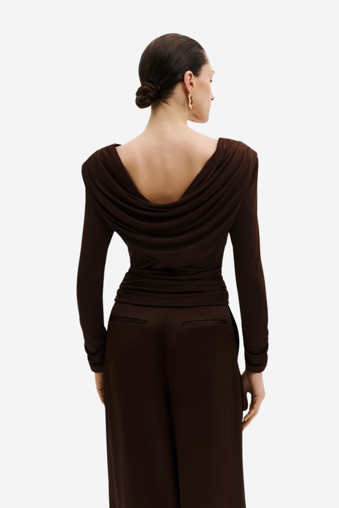 Signe Cowl Neck Jersey Top Dark Brown