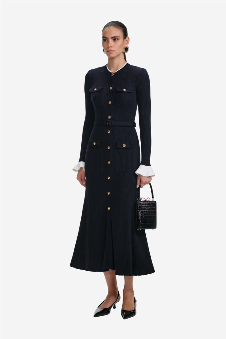 Viscose Knit Midi Dress Navy