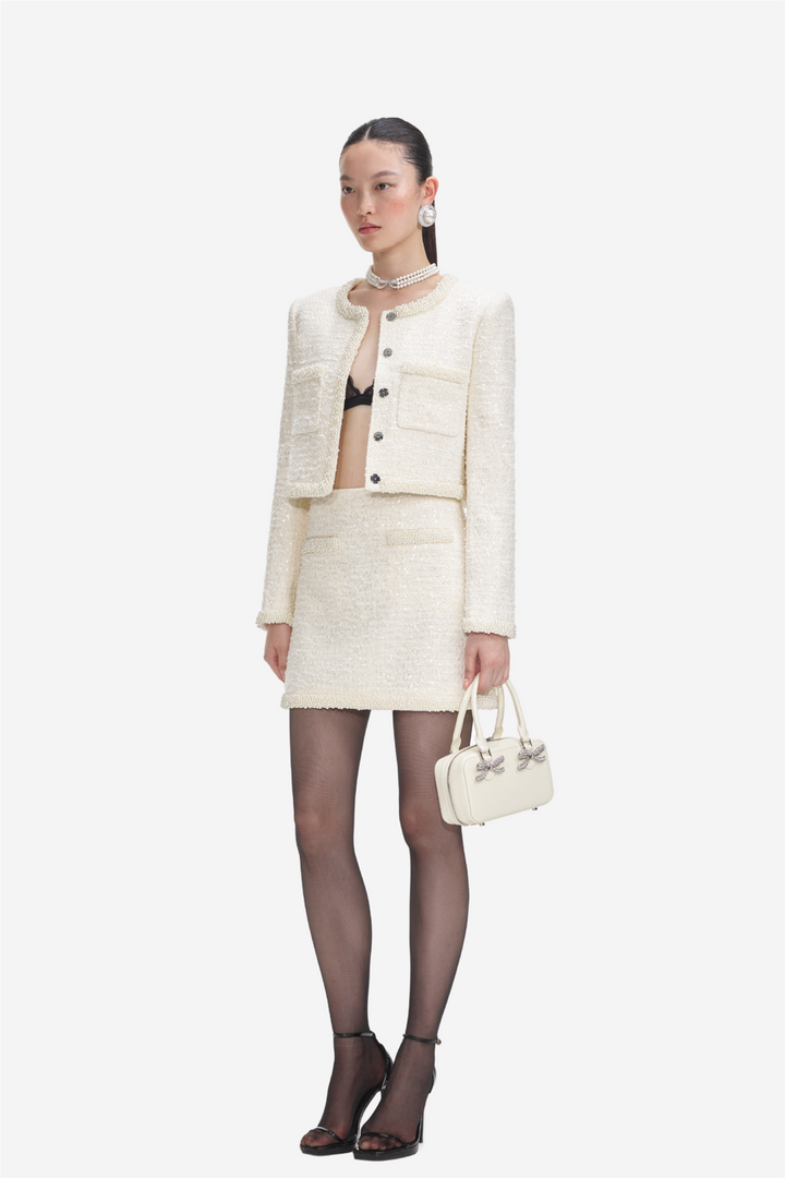 Cream Boucle Pearl Trim Jacket