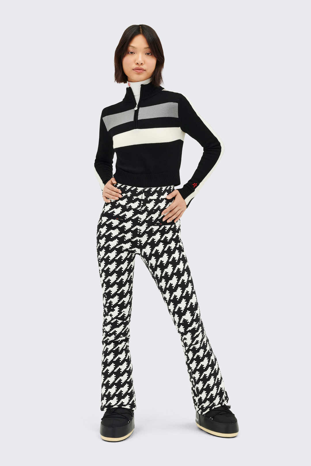 Aurora High Waist Flare Pant Print Houndstooth