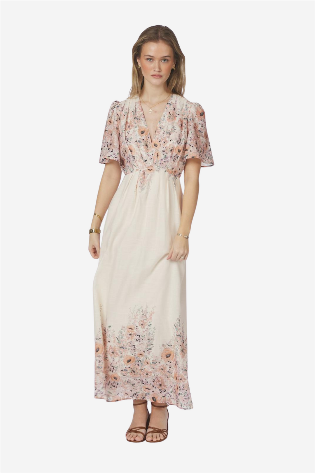 Serna Flower Print Dress Burned Powder