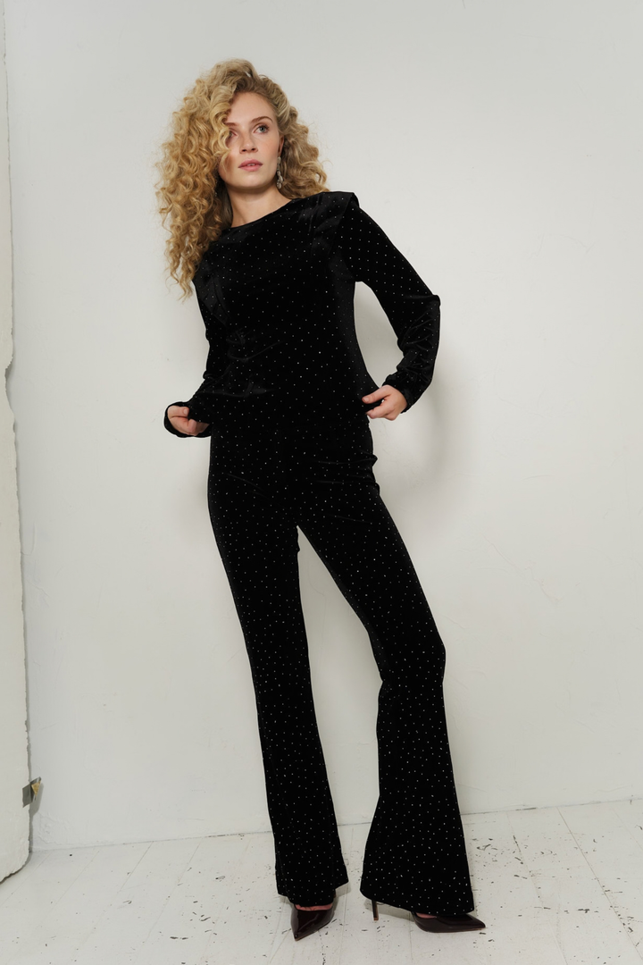 Kendra Stud Velour Blouse Black