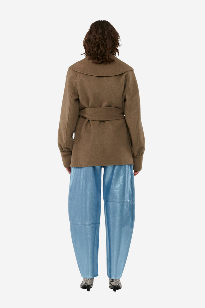 Wool Big Collar Belt Jacket Petrified Oak