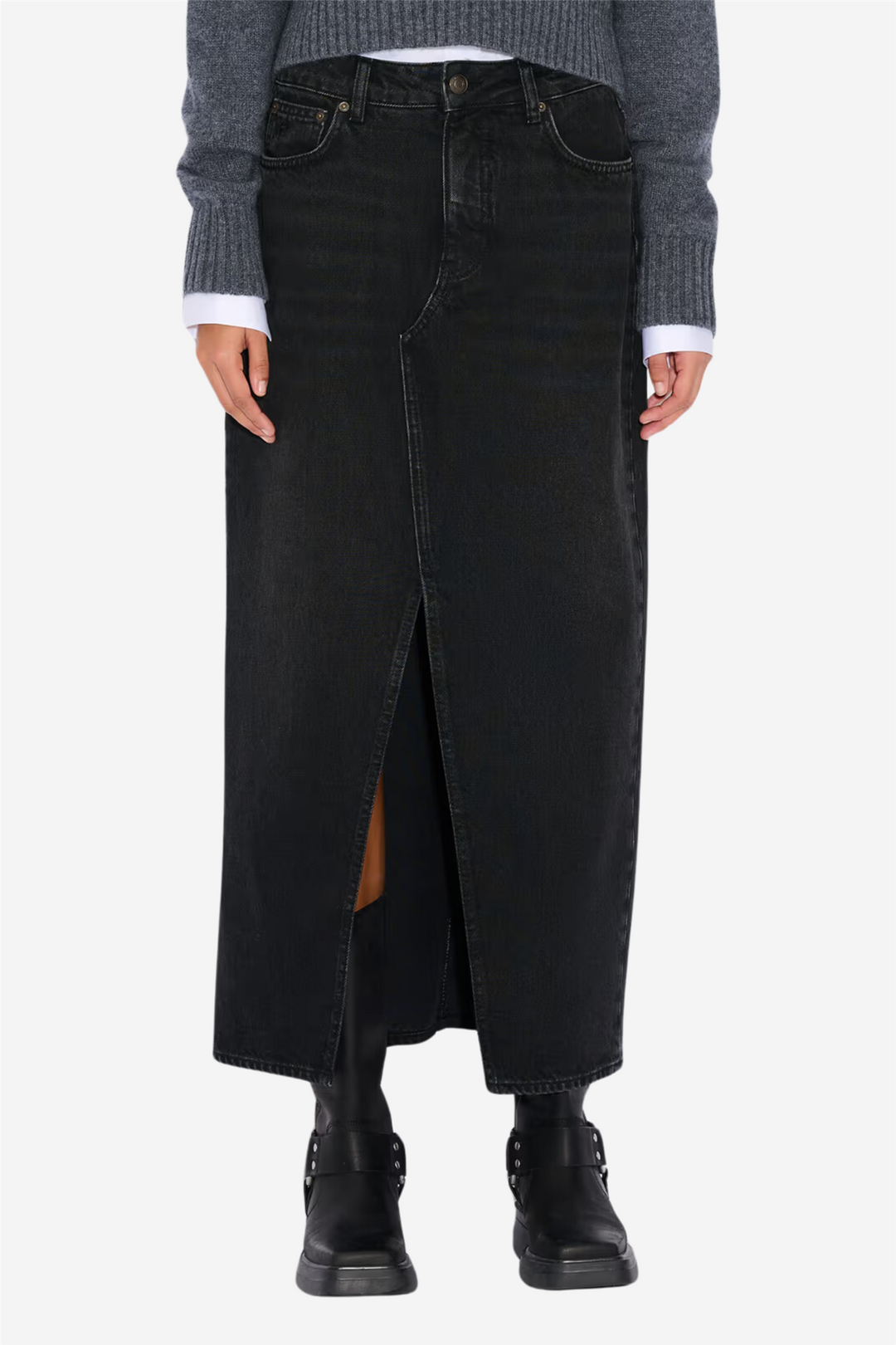 Denim Long Skirt Black