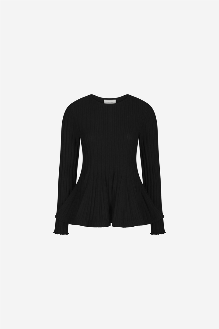 Wallina Peplum Knit Blouse Black