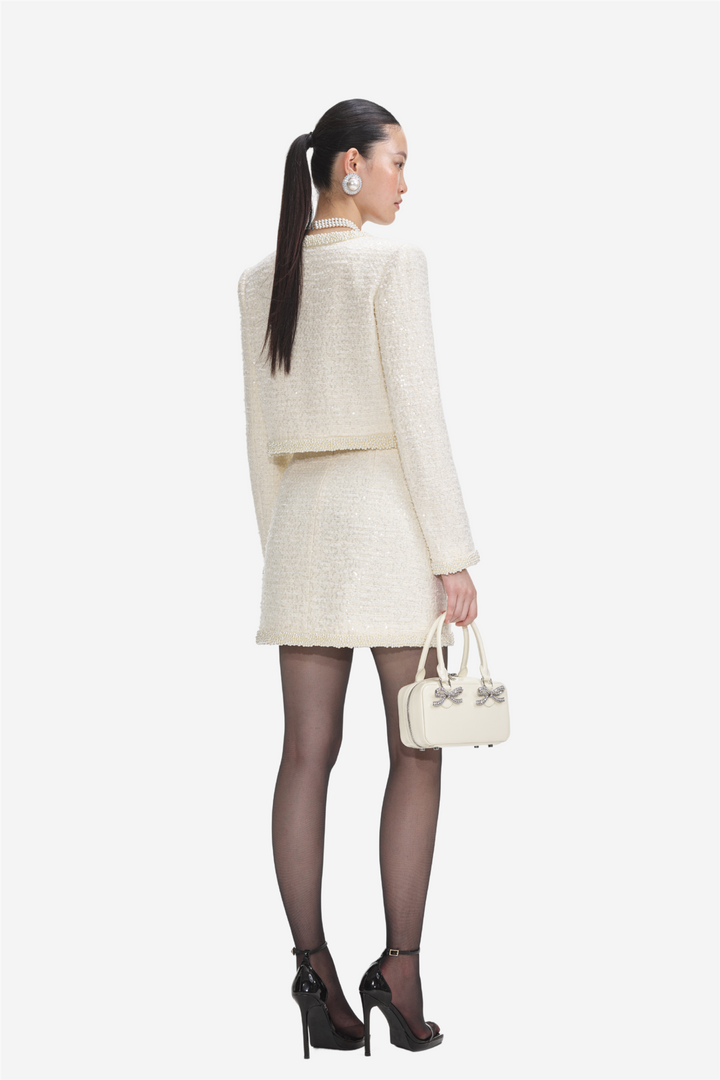 Cream Boucle Pearl Trim Jacket