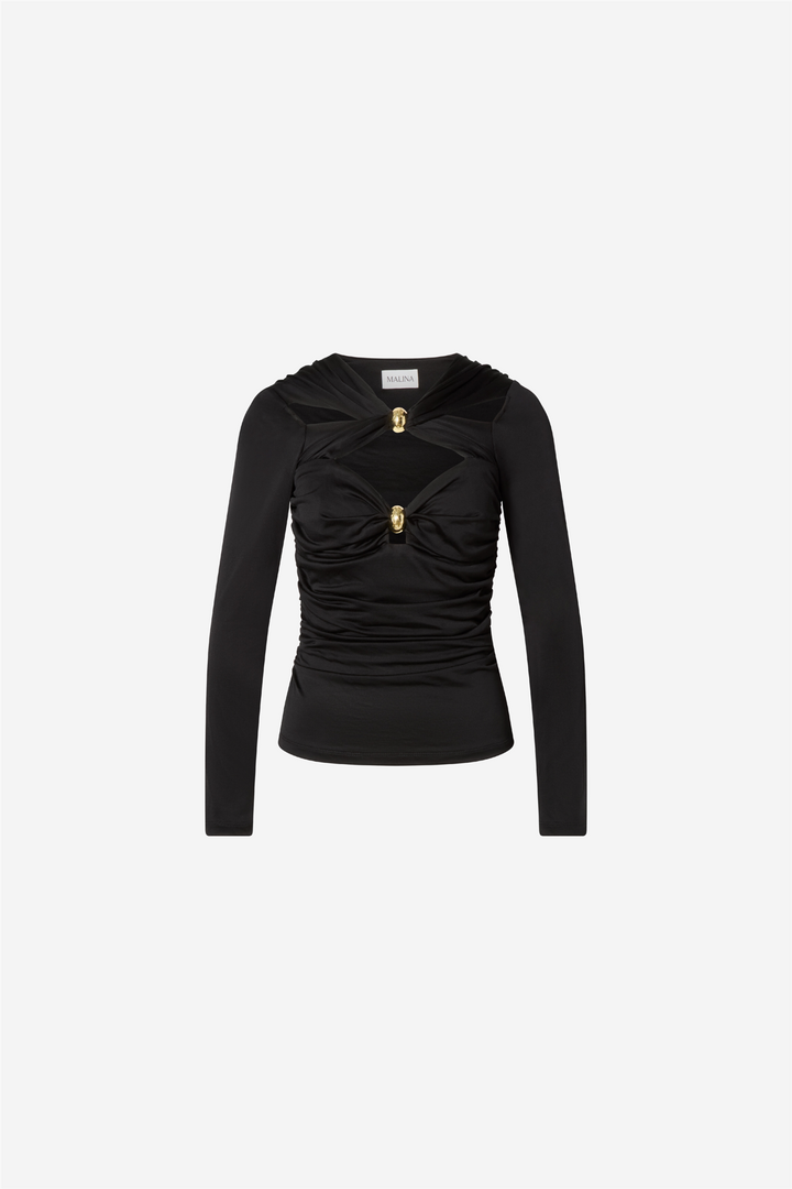Amela Embellished Long Sleeve Jersey Top Black